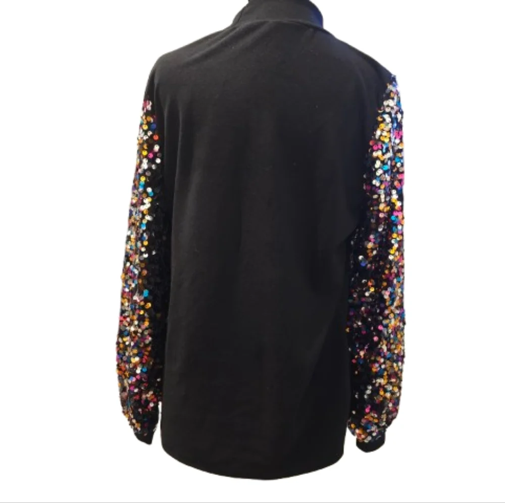 Black Sequin Sleeve Women's Top. NWOT - Picture 2 of 6